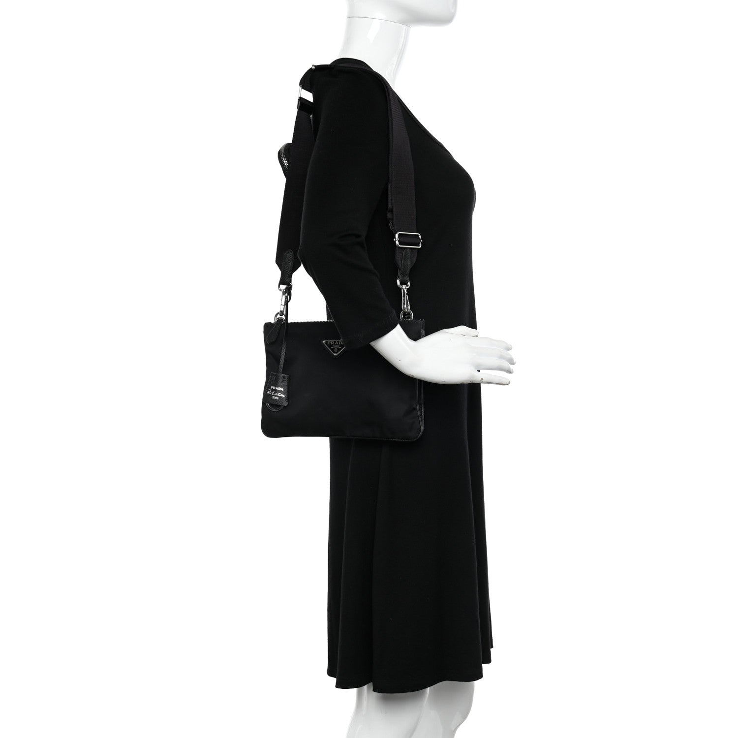 Prada Re-Nylon Saffiano Re-Edition 2000 Double Zip Crossbody Bag Black 2 of 16