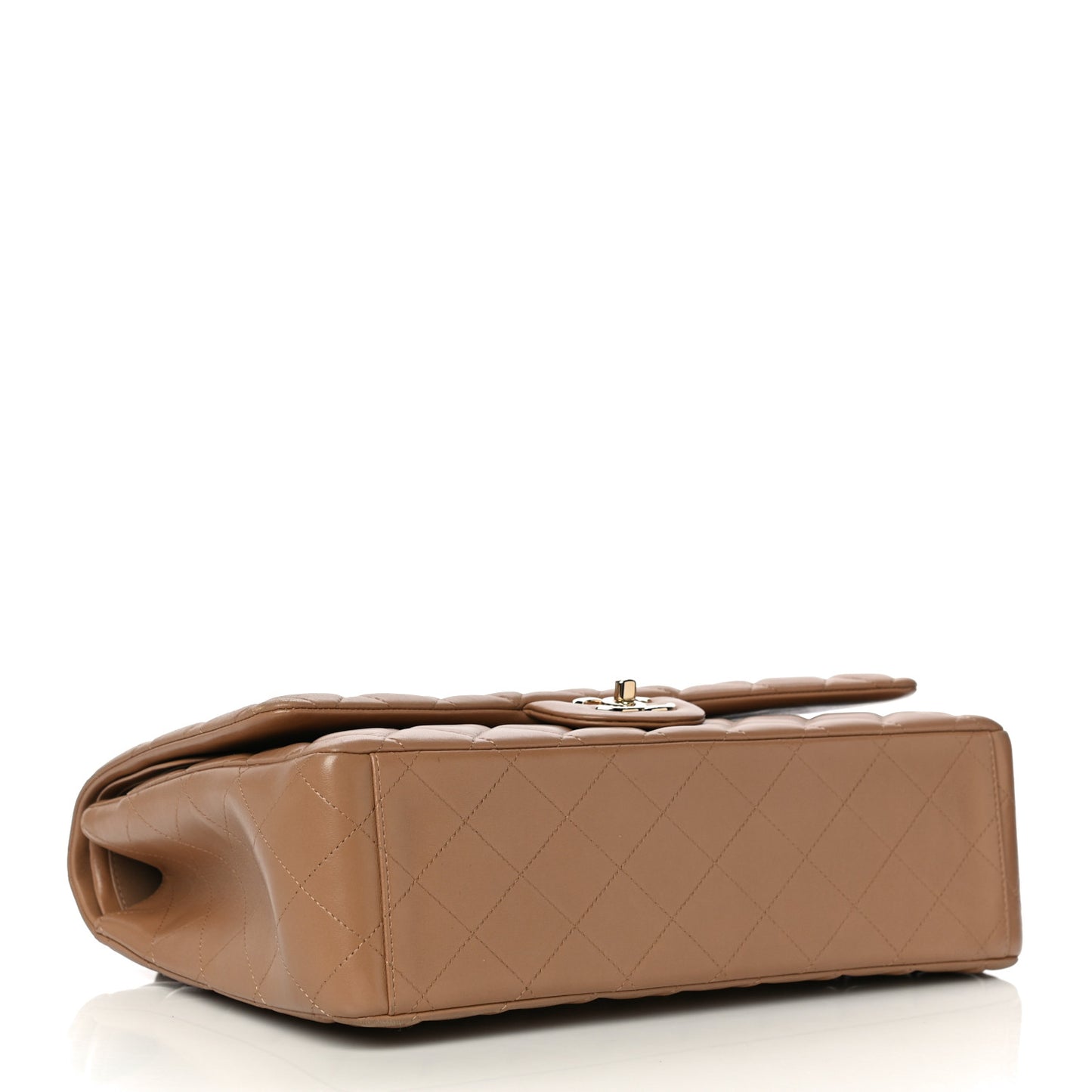 Lambskin Quilted Maxi Double Flap Beige