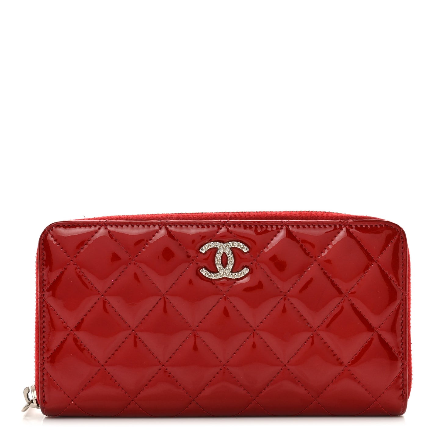 Patent Quilted Brilliant Zip Around Wallet Red