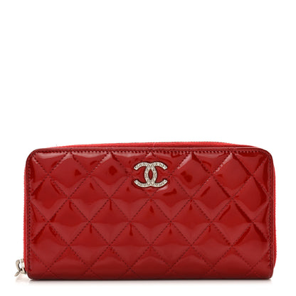 Chanel Patent Quilted Brilliant Zip Around Wallet Red 1 of 12