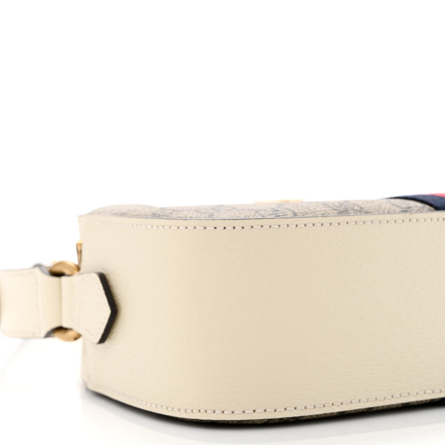 GG Supreme Monogram Textured Calfskin Web Small Ophidia Camera Bag Beige Ebony Mystic White