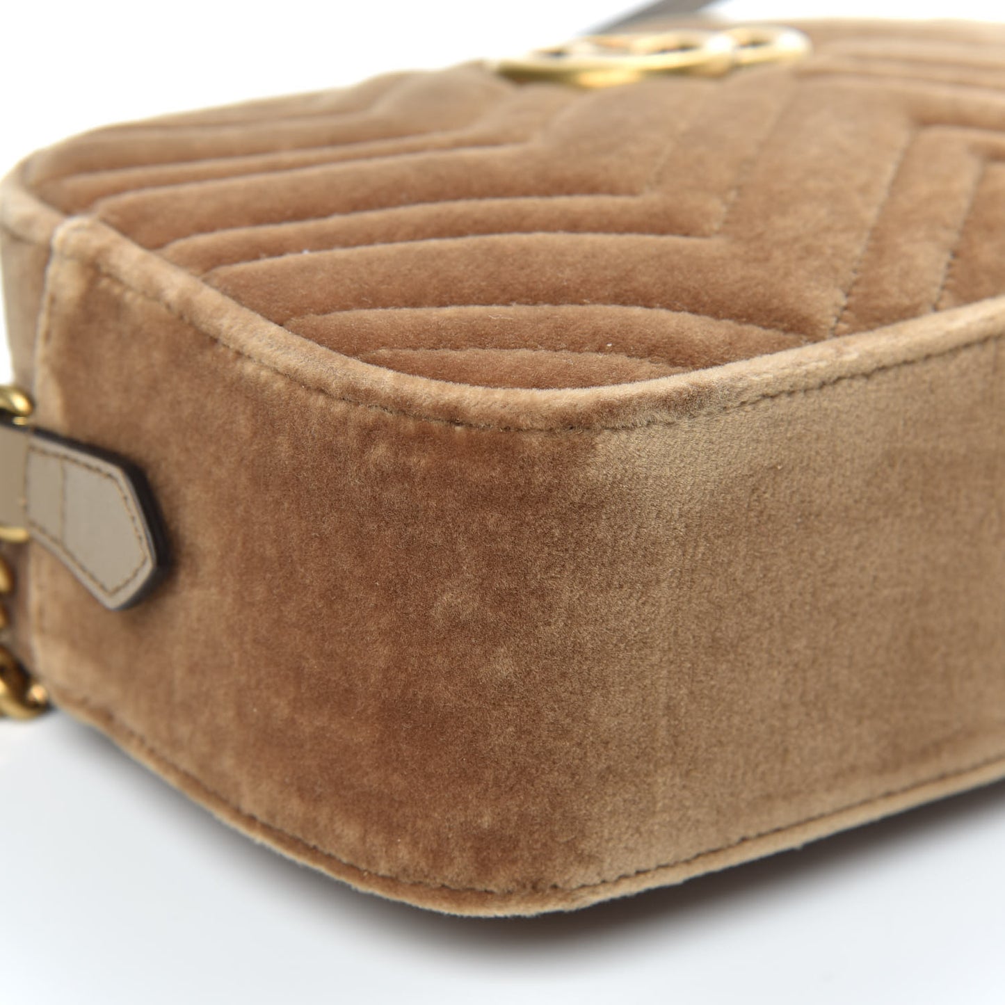 Velvet Matelasse Small GG Marmont Chain Shoulder Bag Taupe