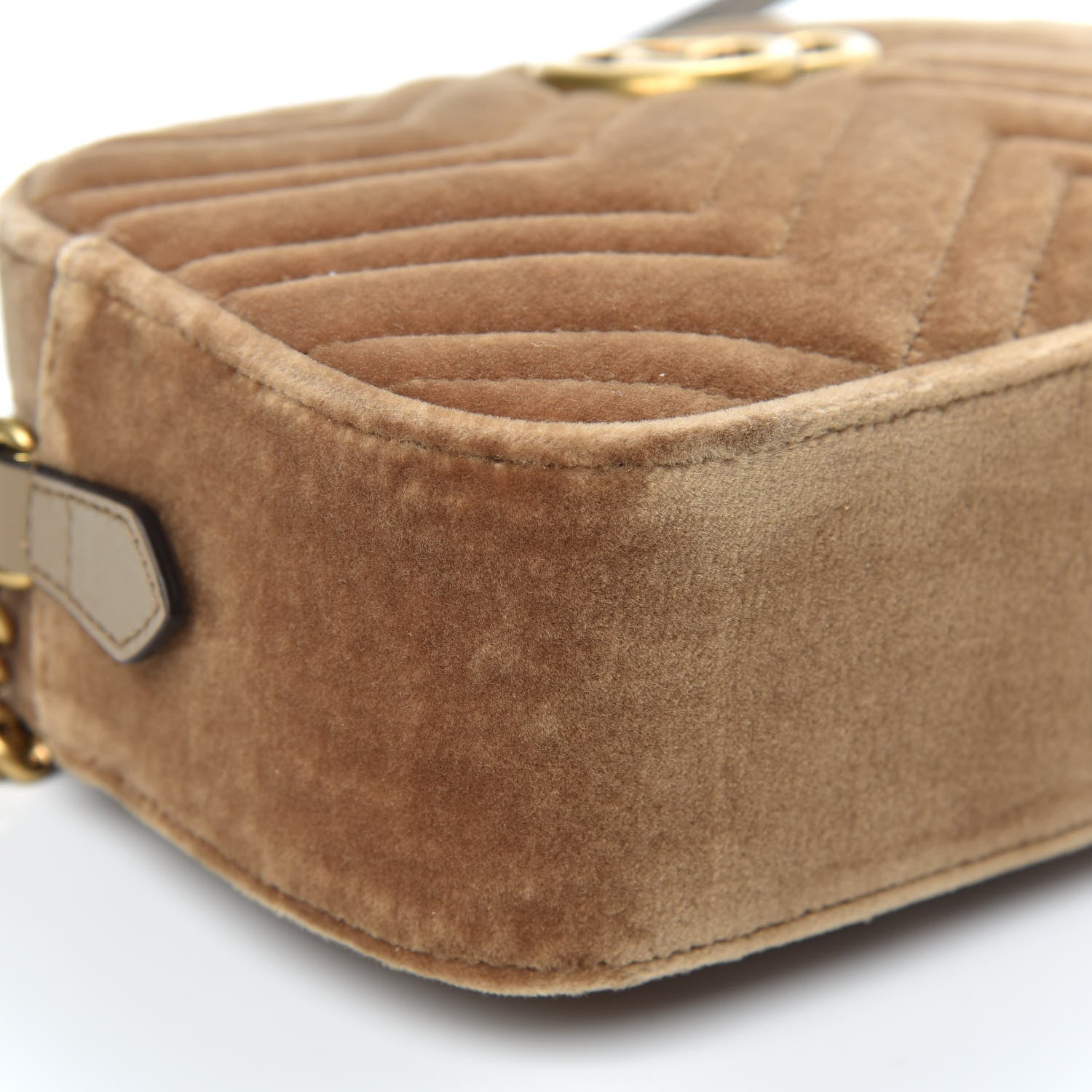 Gucci Velvet Matelasse Small GG Marmont Chain Shoulder Bag Taupe 9 of 11