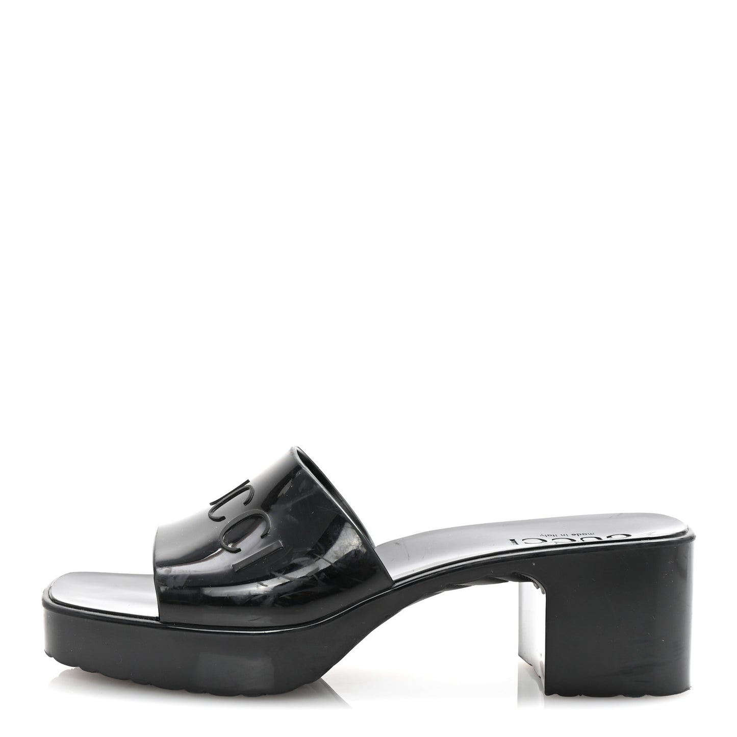 Rubber Gucci Logo Womens Platform 20/60mm Slide Sandals 36 Black