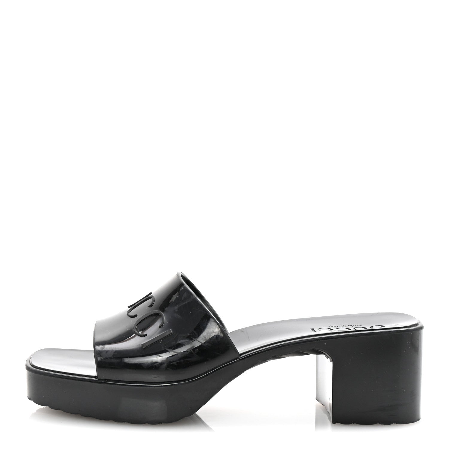 Gucci Rubber Gucci Logo Womens Platform 20/60mm Slide Sandals 36 Black 1 of 9