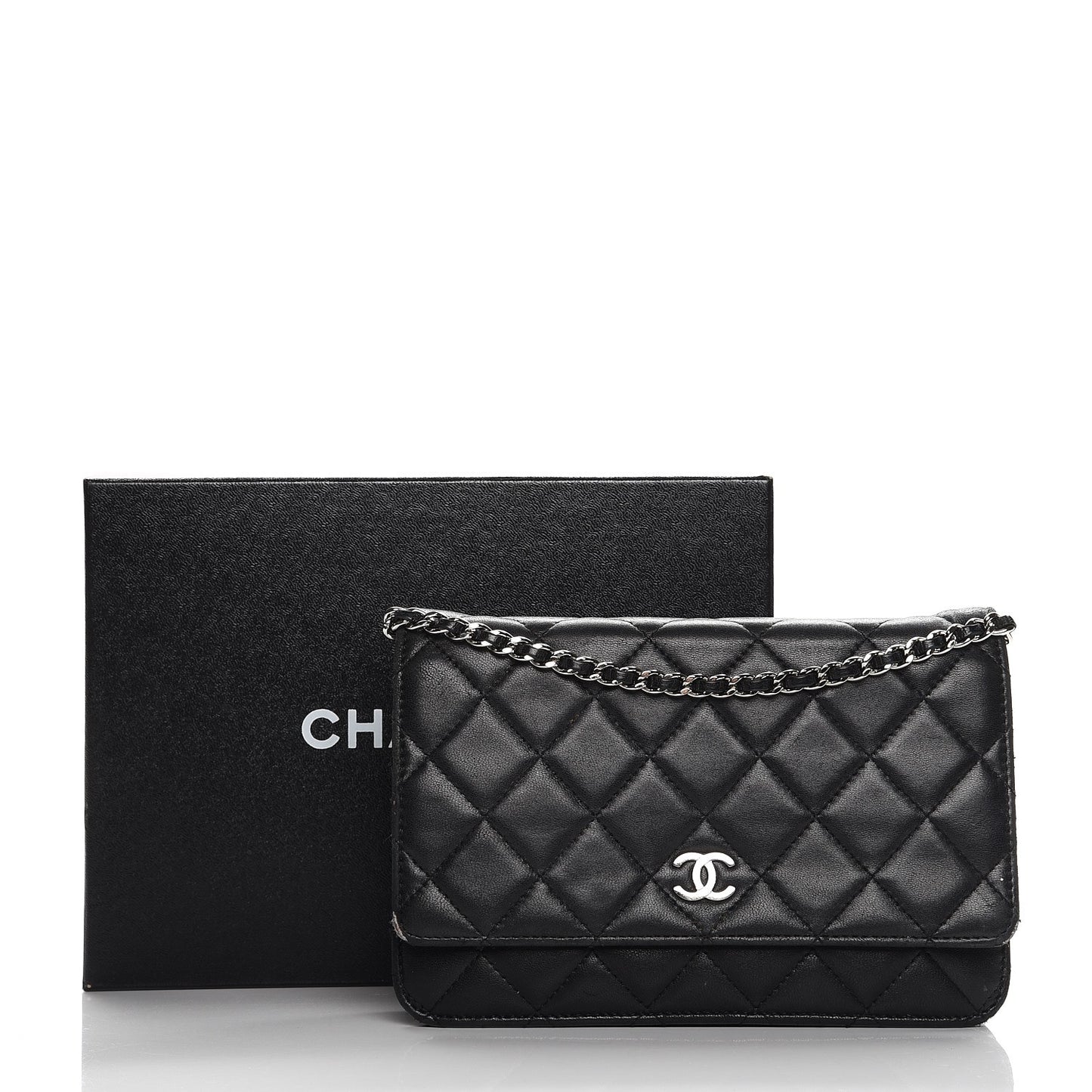 Lambskin Quilted Wallet On Chain WOC Black