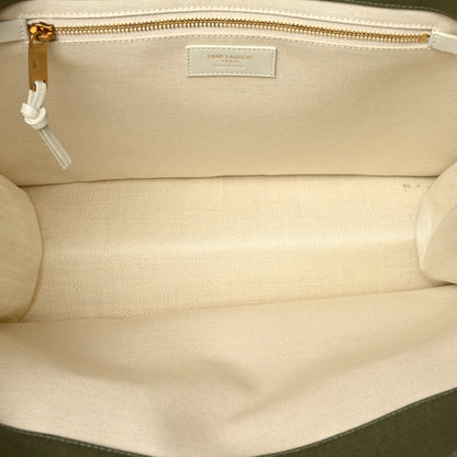 Saint Laurent Linen Calfskin Small Rive Gauche Tote Military Green Blanc Vintage 5 of 8