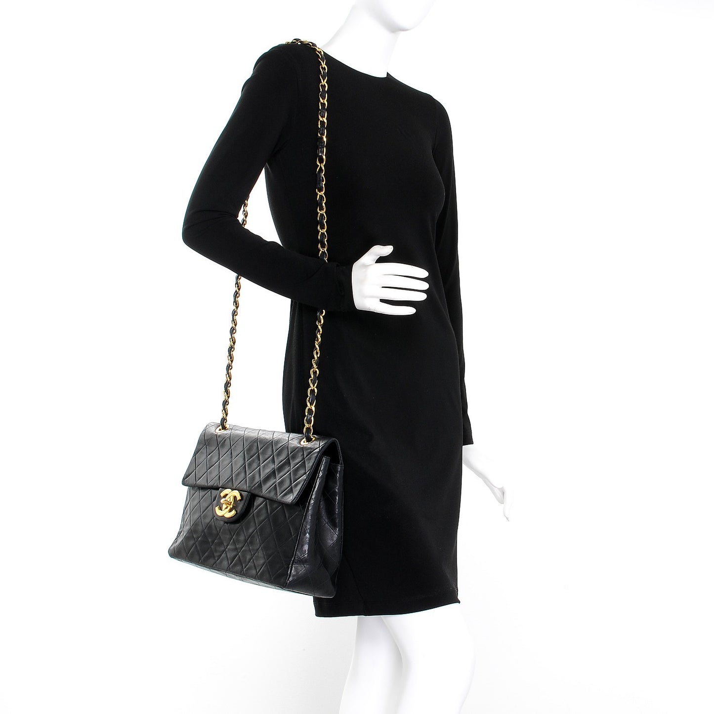 Lambskin Quilted XL Jumbo Single Flap Black