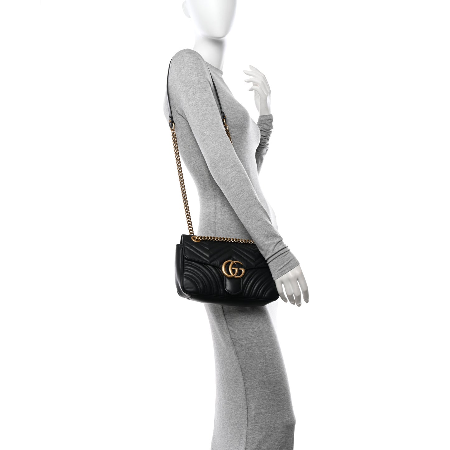 Calfskin Matelasse Small GG Marmont Shoulder Bag Black