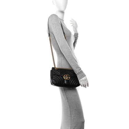 Gucci Calfskin Matelasse Small GG Marmont Shoulder Bag Black 2 of 12