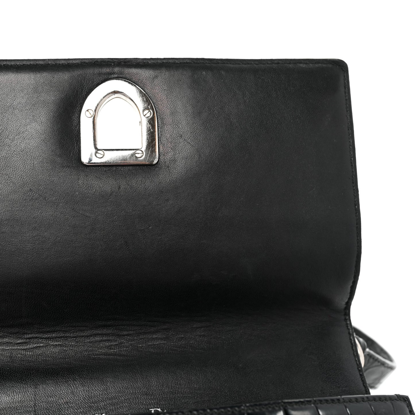 Calfskin Crocodile Embossed Small Diorama Flap Bag Black