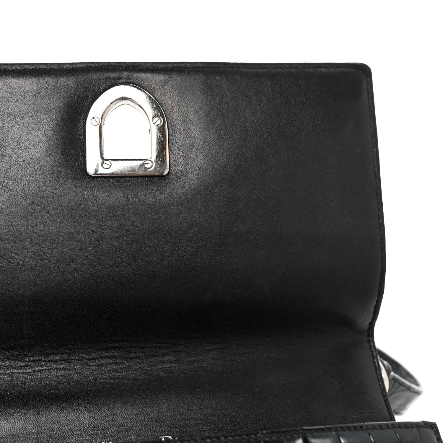 Christian Dior Calfskin Crocodile Embossed Small Diorama Flap Bag Black 8 of 20