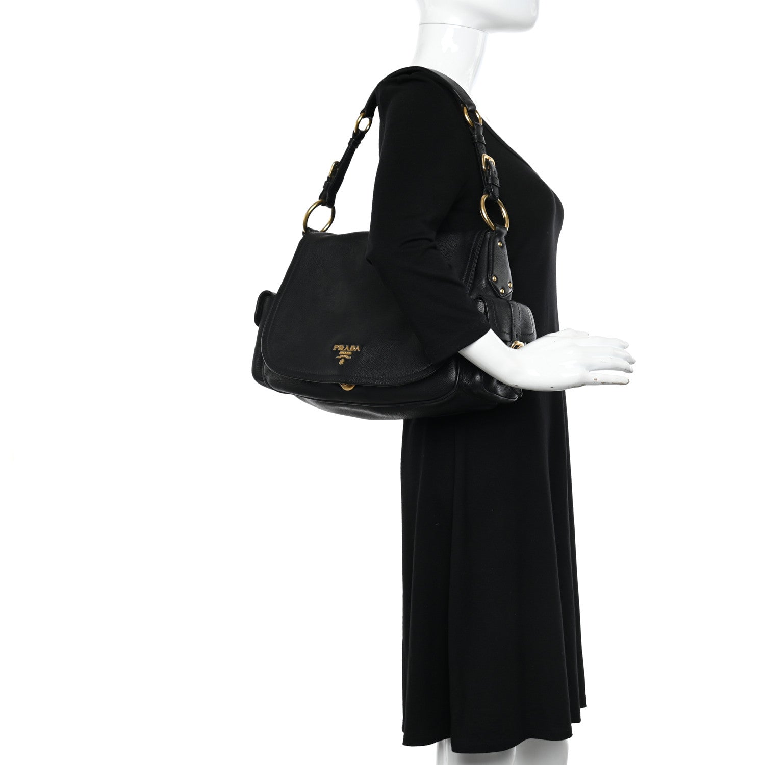 Prada Vitello Daino Antik houlder Bag Black 2 of 13