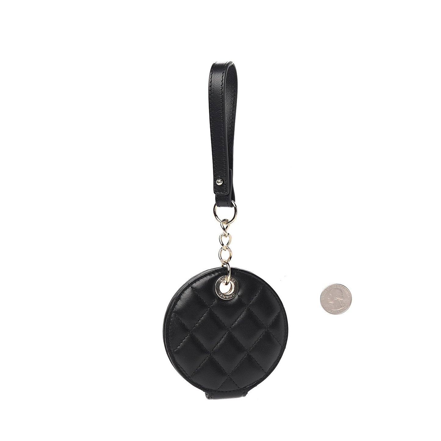 Lambskin Quilted Round Luggage Tag Black