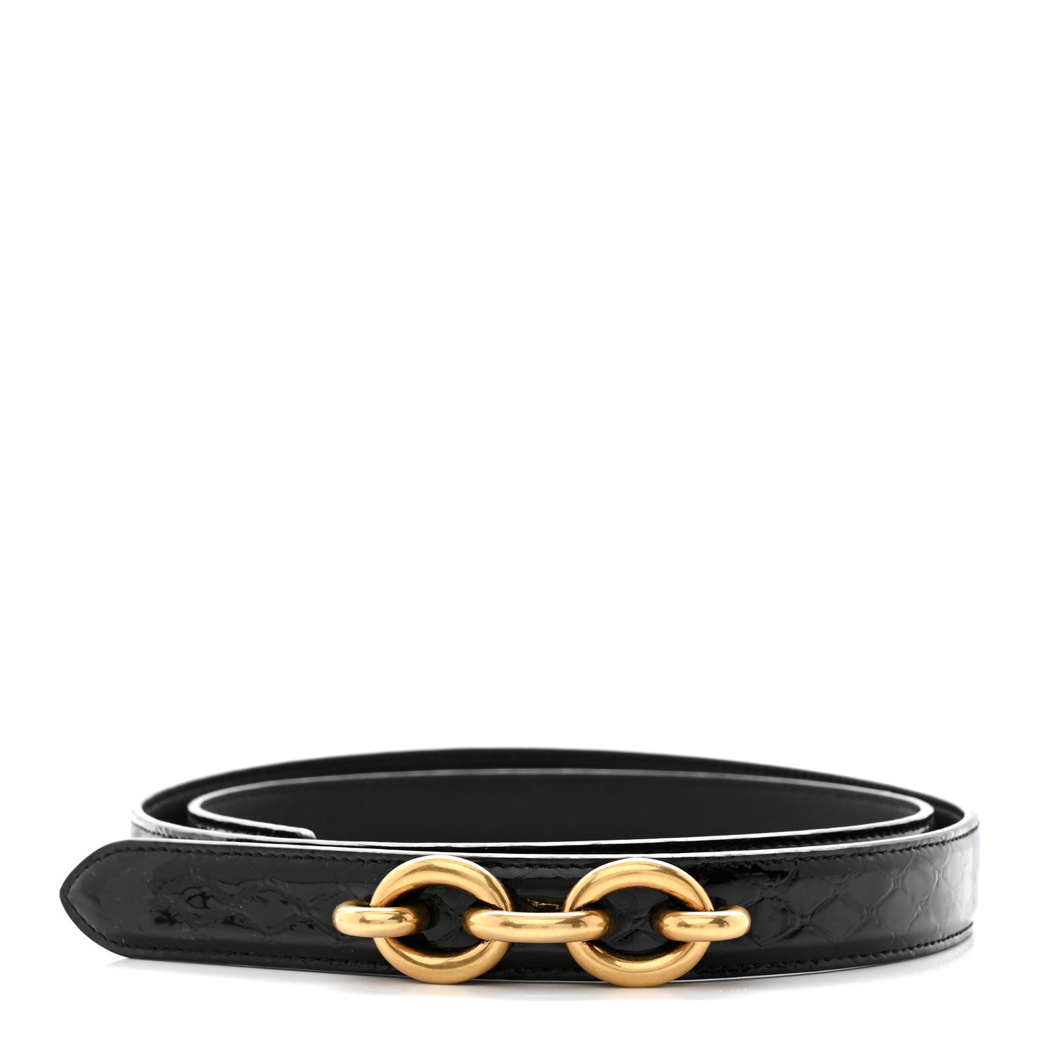 Saint Laurent Patent Calfskin Snakeskin Embossed 20mm Cintura Belt 80 32 Black 1 of 6