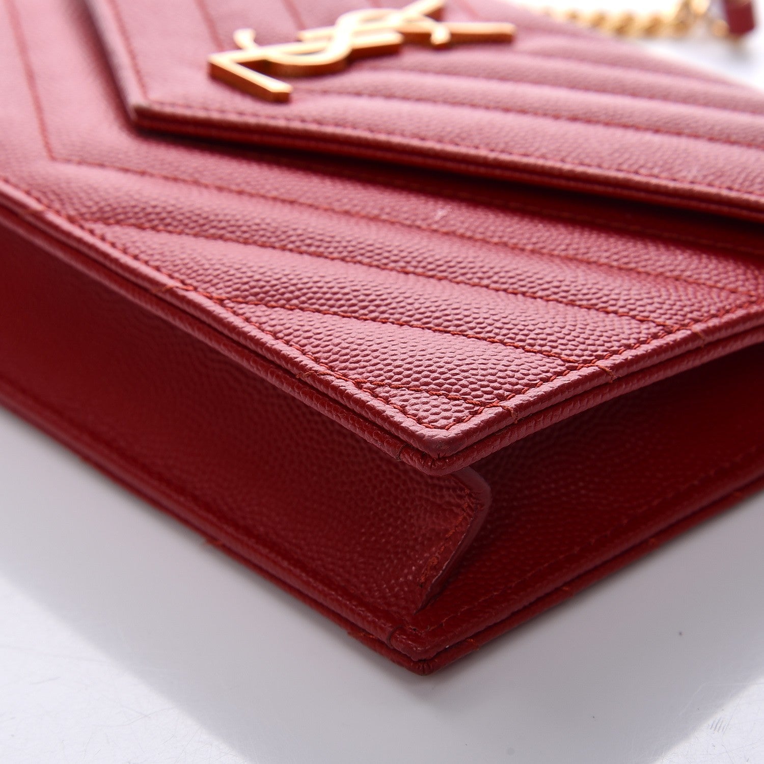 Saint Laurent Grain De Poudre Matelasse Chevron Monogram Envelope Chain Wallet New Red 11 of 13