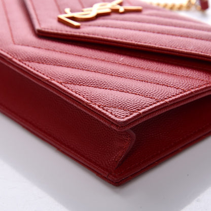 Saint Laurent Grain De Poudre Matelasse Chevron Monogram Envelope Chain Wallet New Red 11 of 13
