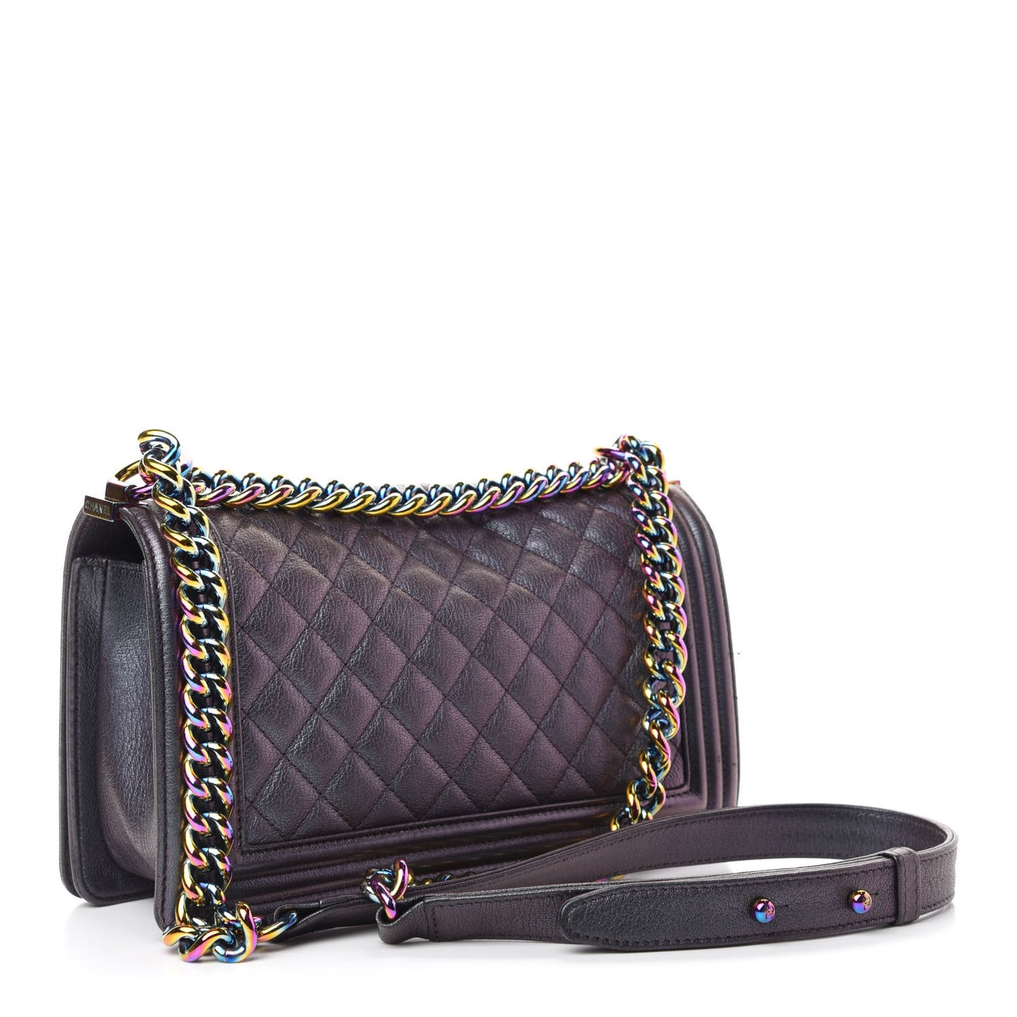 Iridescent Goatskin Quilted Medium Boy Flap Purple