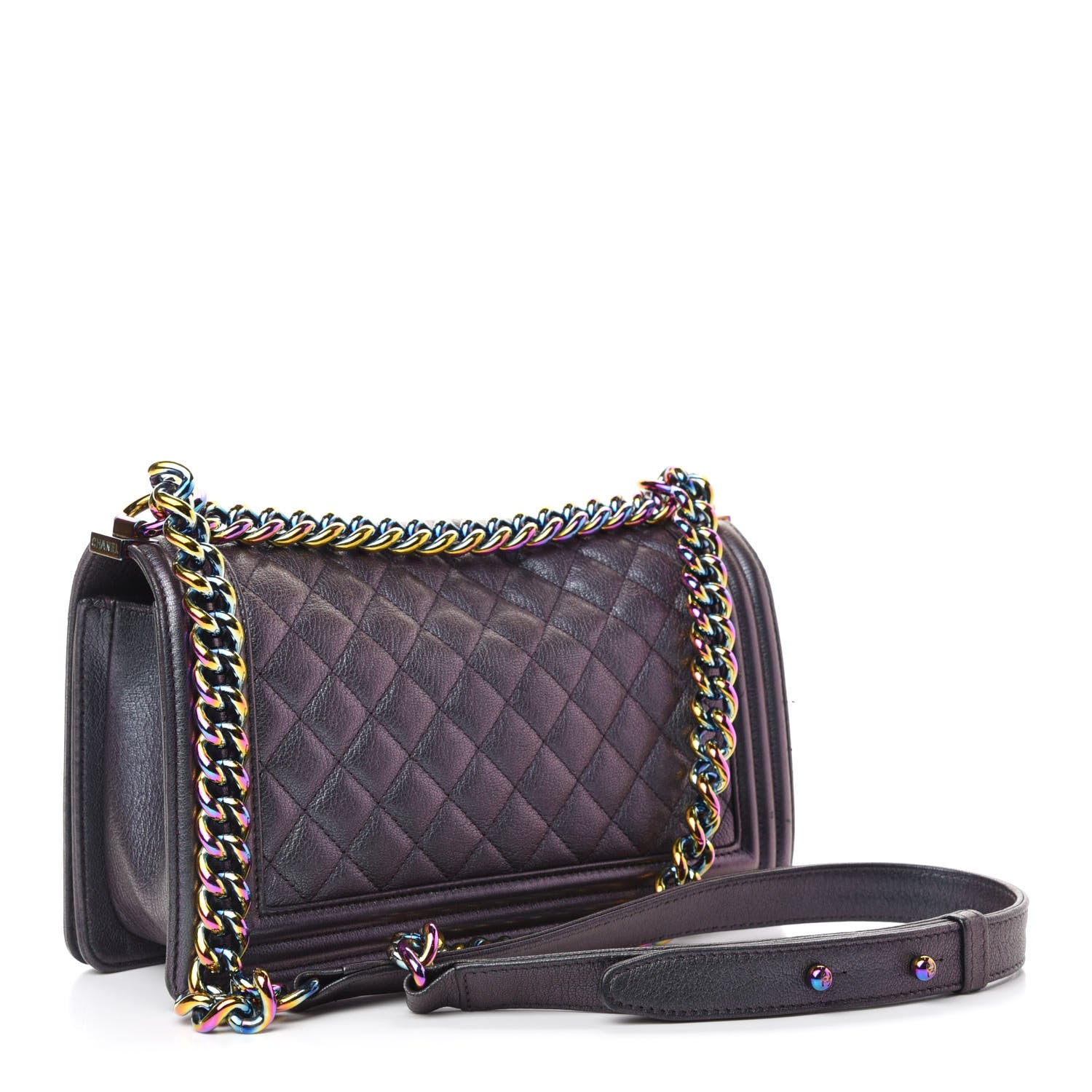 Chanel Iridescent Goatskin Quilted Medium Boy Flap Purple 3 of 12