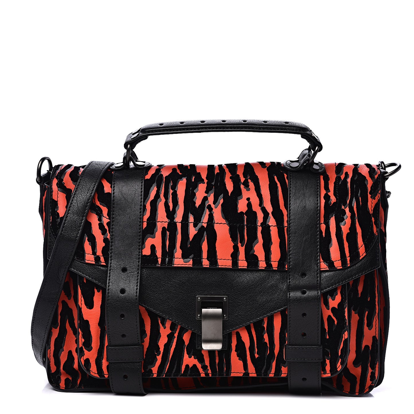 Lambskin Velvet Medium Woodgrain PS1 Satchel Black Crimson