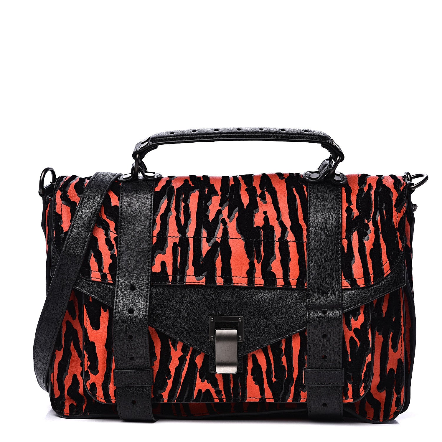 Proenza Schouler Lambskin Velvet Medium Woodgrain PS1 Satchel Black Crimson 1 of 11
