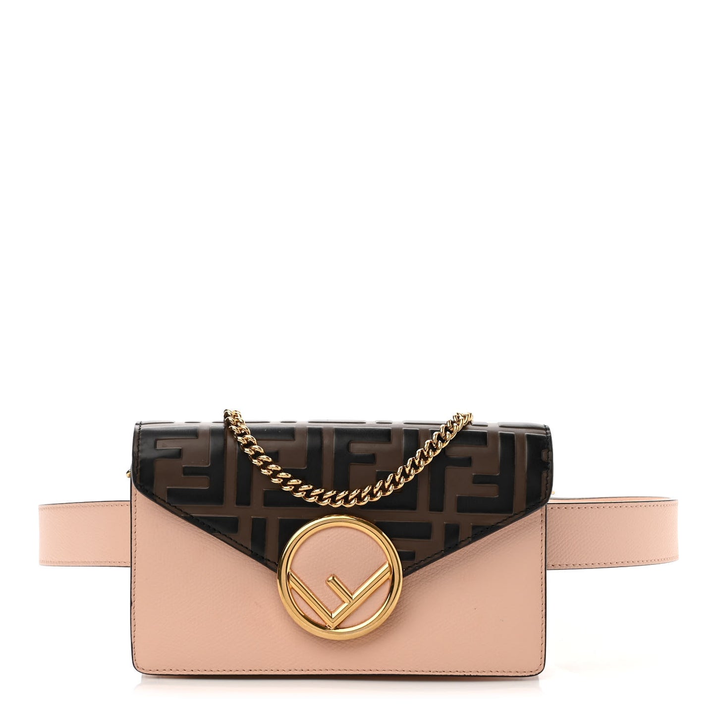 Vitello Cruise F is Fendi Bi-Color FF 1974 Embossed Envelope Belt Bag Maya Black Light Rose