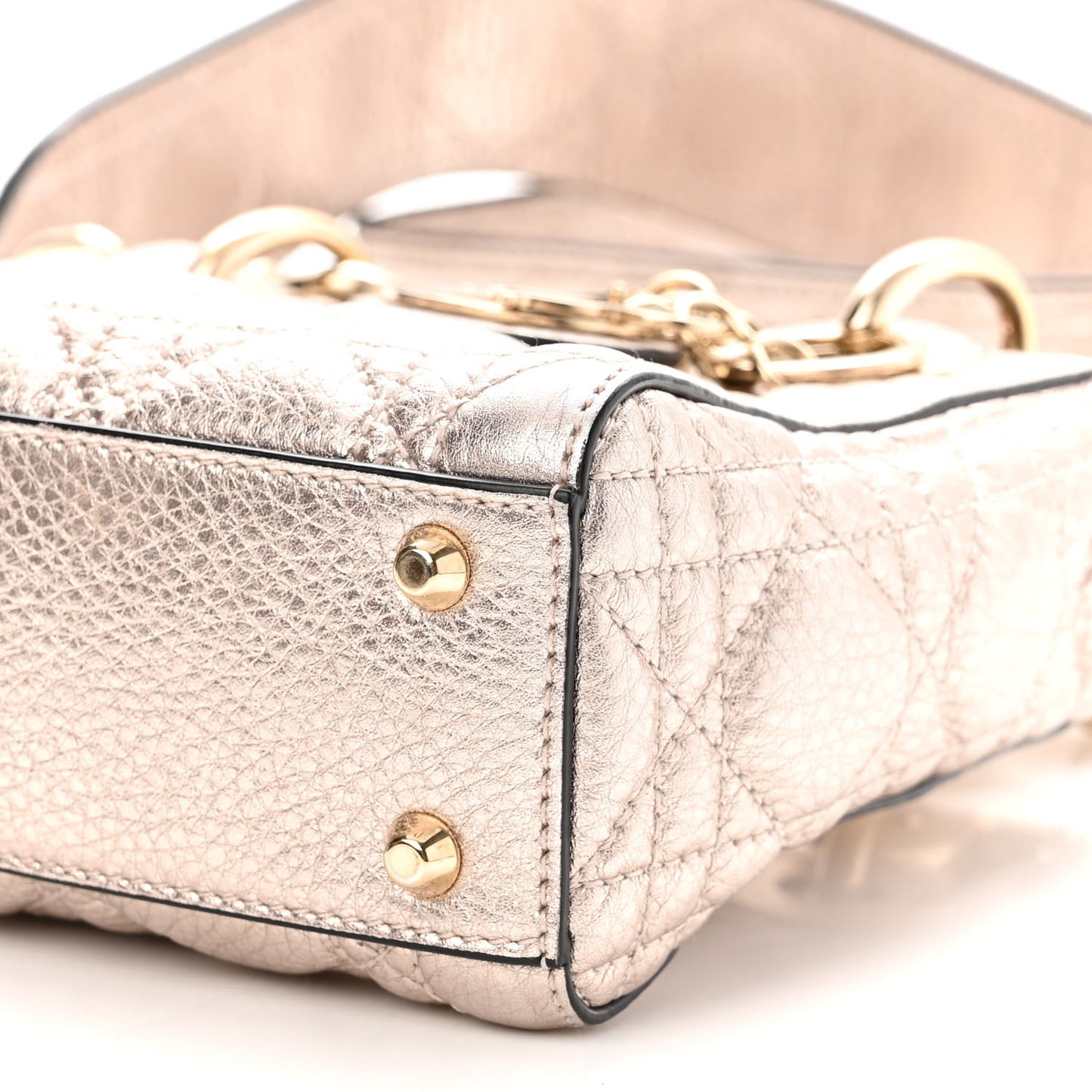 Metallic Lambskin Cannage Mini Lady Dior Pink