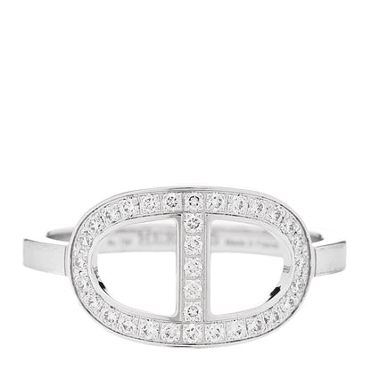 Hermes 18K White Gold Diamond MM Chaine d'Ancre Contour Ring 54 6.75 1 of 6