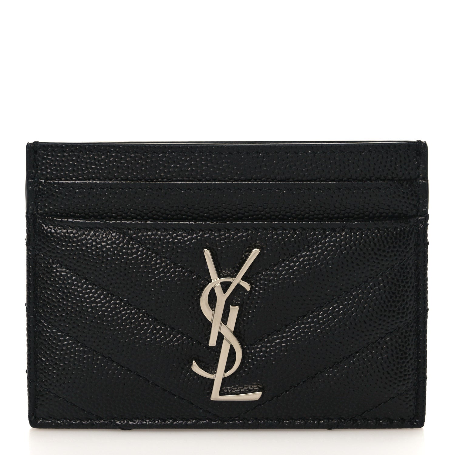 Saint Laurent Grain De Poudre Matelasse Chevron Monogram Credit Card Case Black 1 of 8