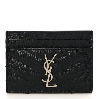 Saint Laurent Grain De Poudre Matelasse Chevron Monogram Credit Card Case Black 1 of 8