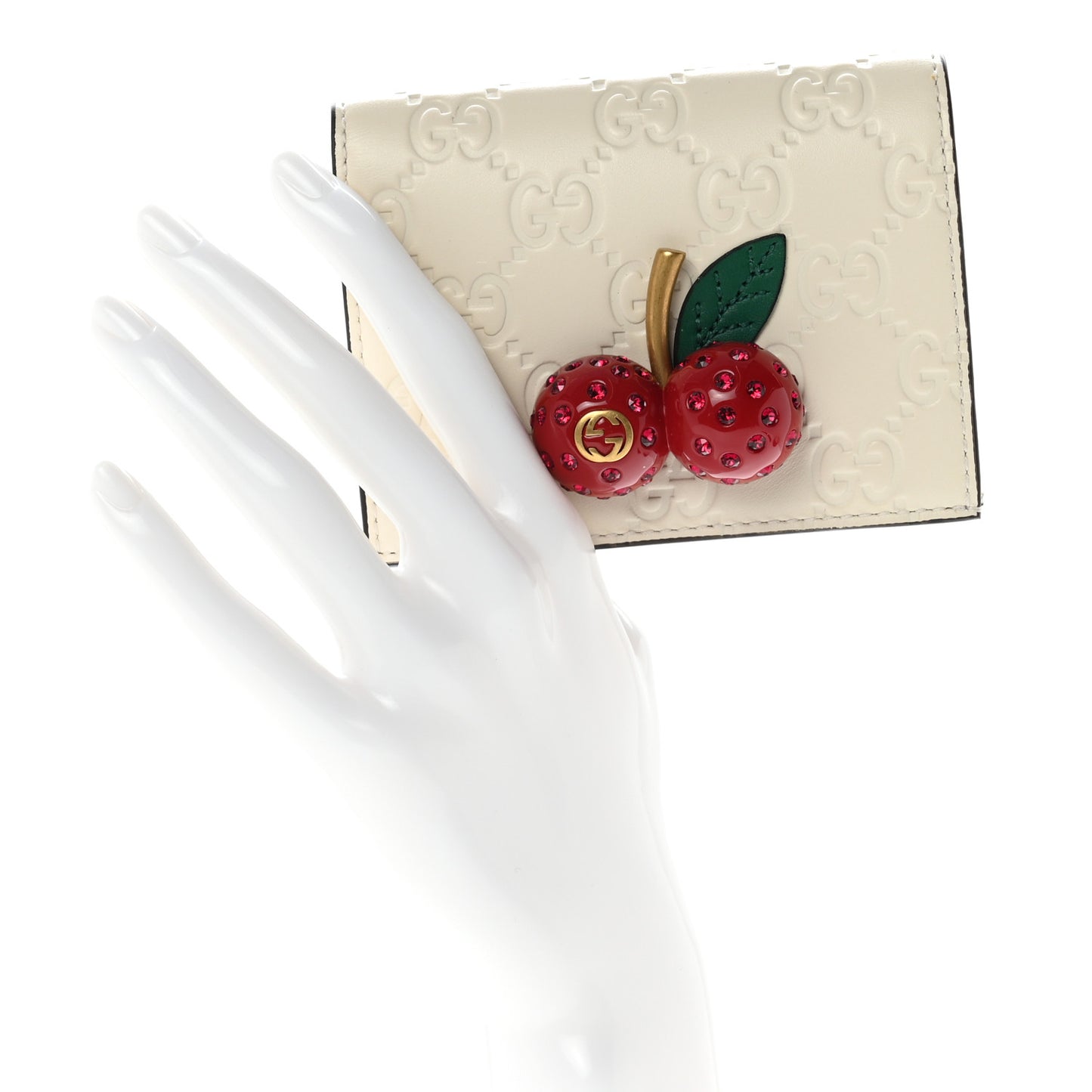 Guccissima Cherries Card Case Wallet White