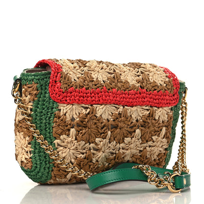 Gucci Raffia Azalea Calfskin Crochet Flower Small GG Marmont Shoulder Bag Natural Ecru Green Red New Shamarock 3 of 15