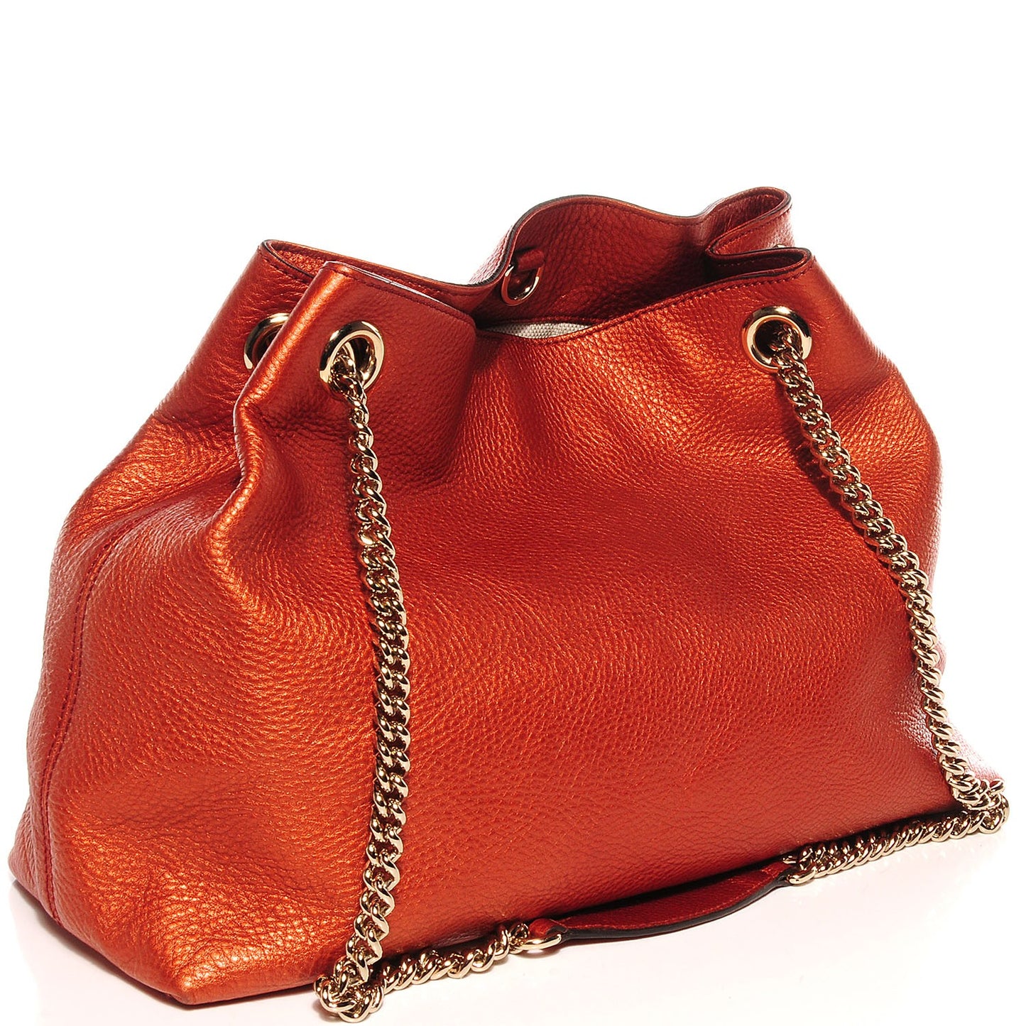 Metallic Pebbled Calfskin Medium Soho Chain Shoulder Bag Burnt Orange