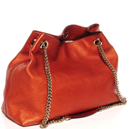 Gucci Metallic Pebbled Calfskin Medium Soho Chain Shoulder Bag Burnt Orange 3 of 9