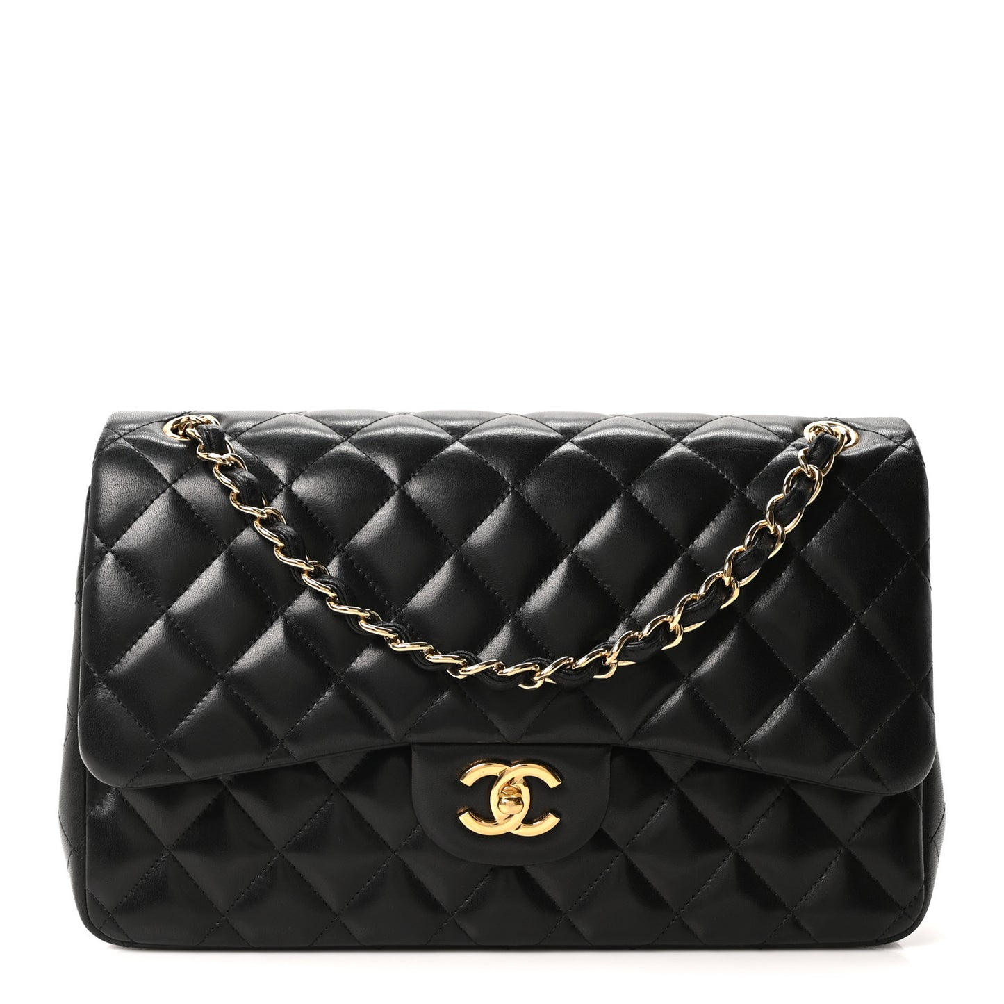 Lambskin Quilted Jumbo Double Flap Black