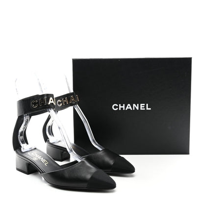Chanel Lambskin Grosgrain Cap Toe Logo Ankle Strap Pumps 37 Black 9 of 9