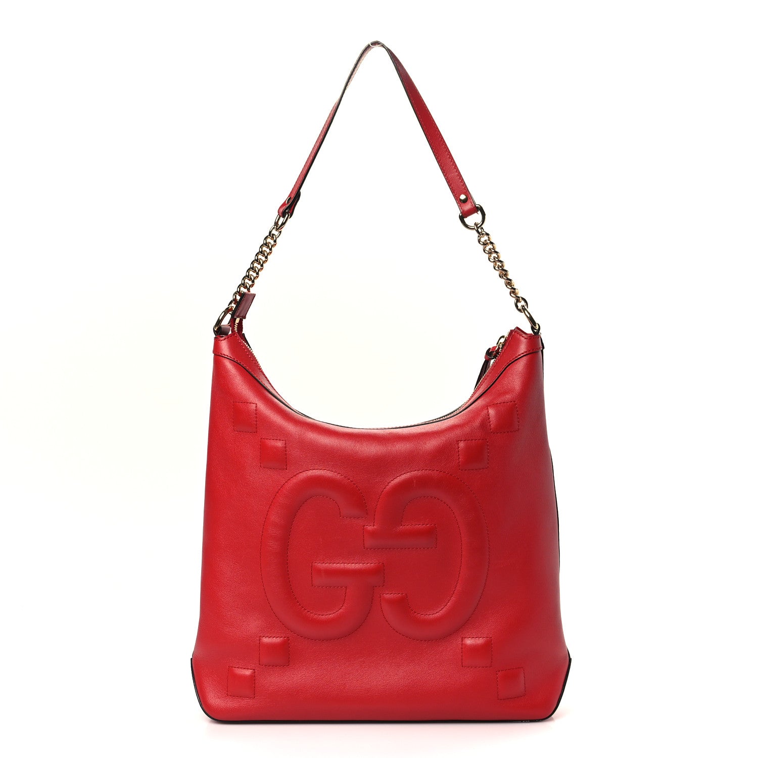 Gucci Apollo Calfskin GG Dadini Embroidered Chain Hobo Hibiscus Red 1 of 9