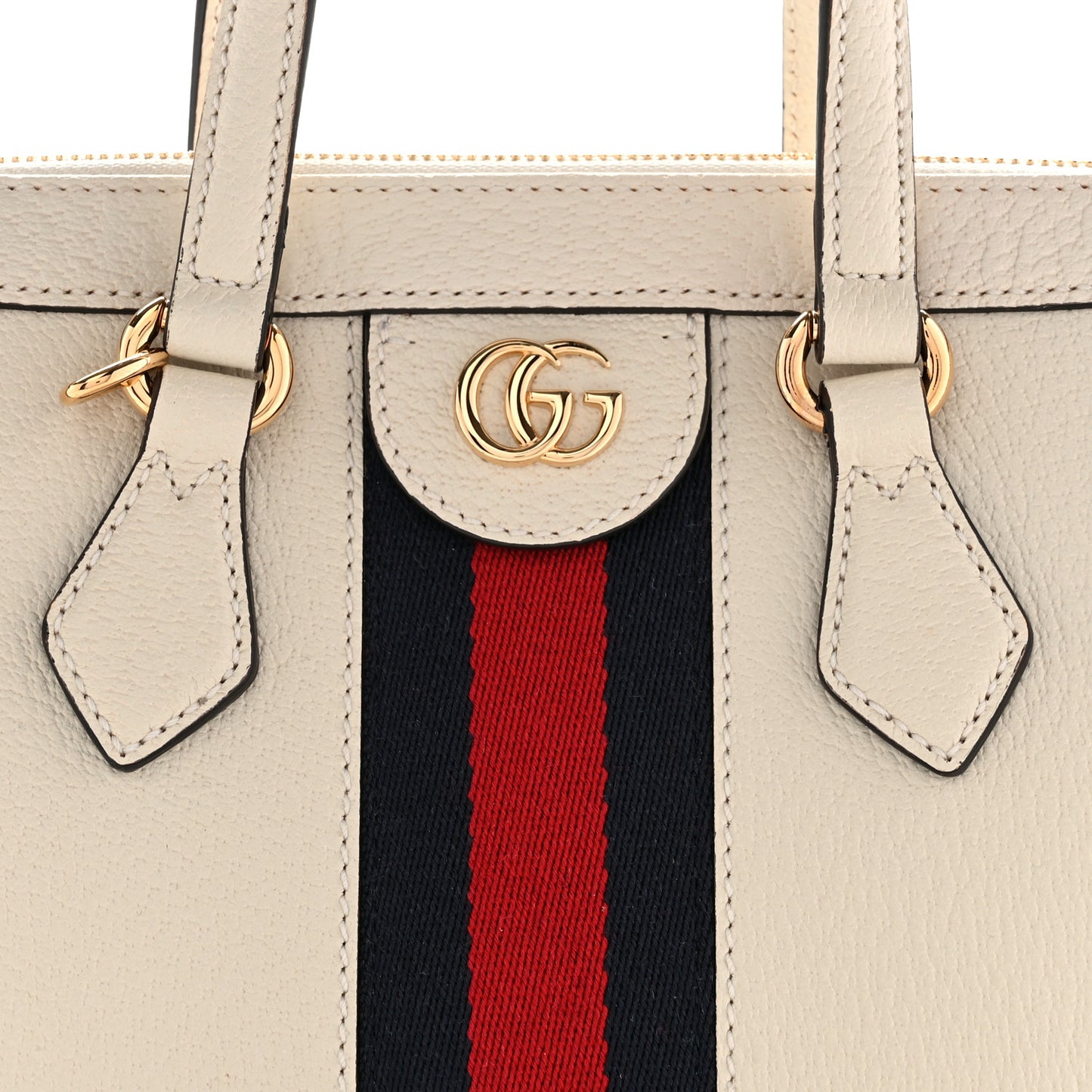 Textured Calfskin Web Small Ophidia Tote Bag Mystic White