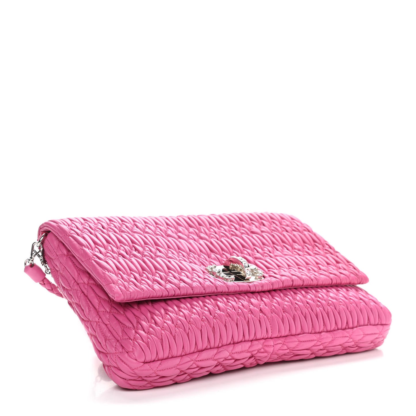 Nappa Matelasse Crystal Flap Clutch Fuxia