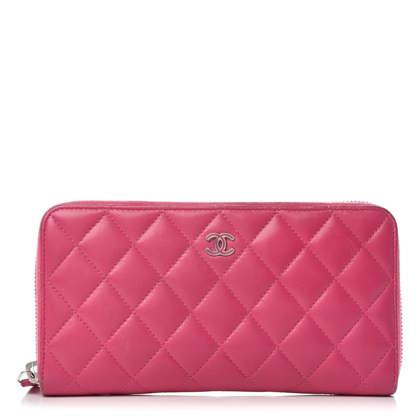 Lambskin Quilted Large Gusset Zip Around Wallet Pink