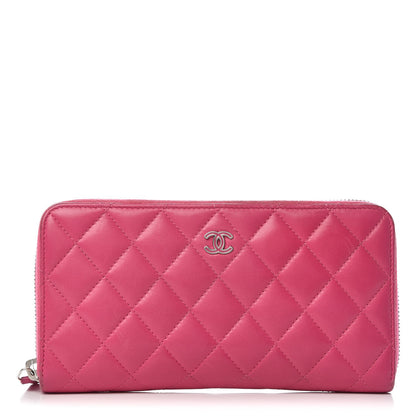 Chanel Lambskin Quilted Large Gusset Zip Around Wallet Pink 1 of 15