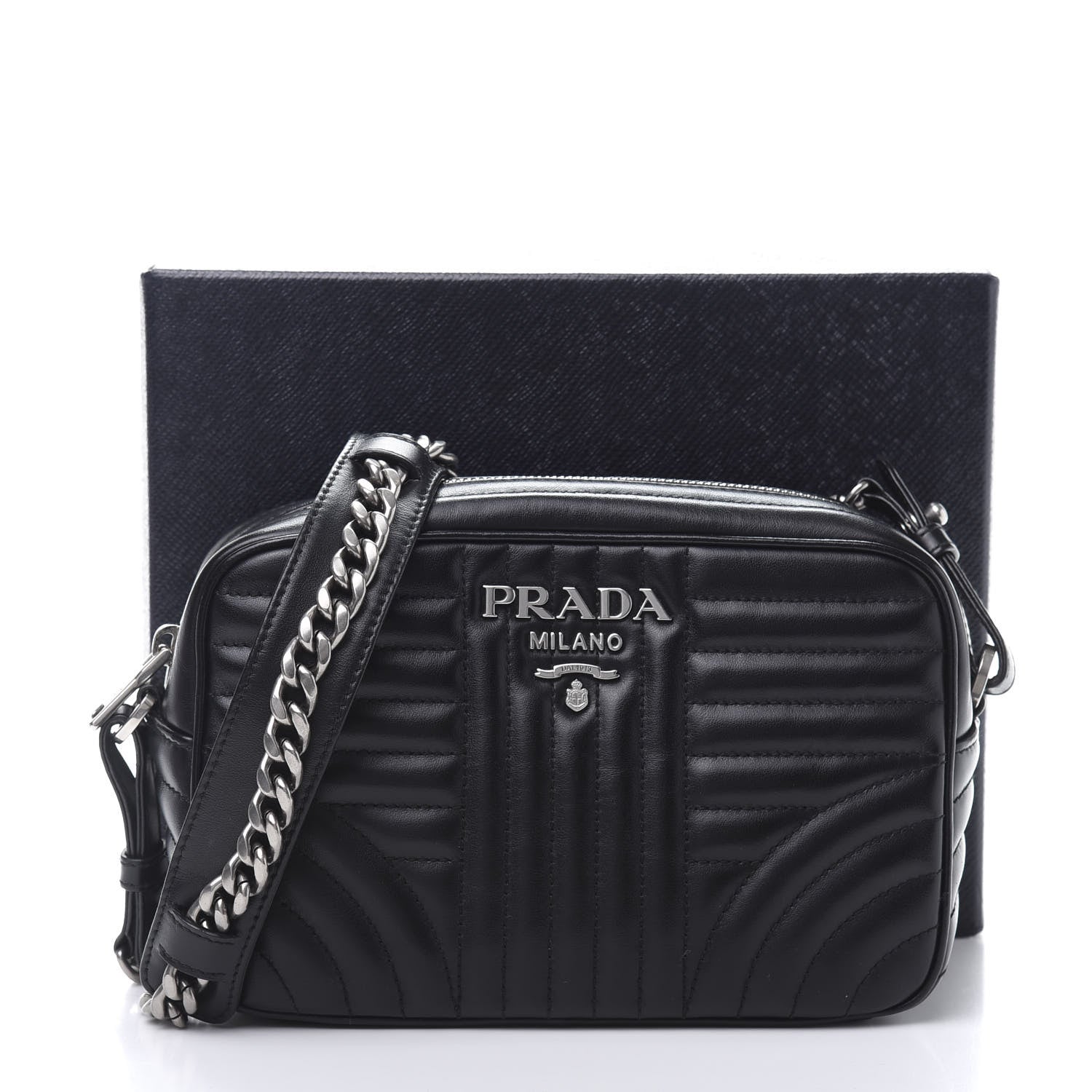 Prada Soft Calfskin Diagramme Crossbody Bag Black 12 of 12