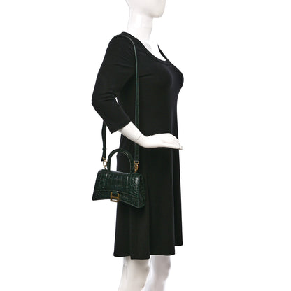 Balenciaga Shiny Calfskin Crocodile Embossed Hourglass Top Handle Bag XS Forest Green 2 of 11