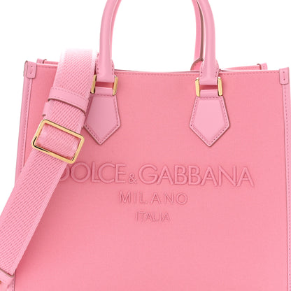 Dolce & Gabbana Canvas Embroidered Logo Shopper Tote Pink 7 of 9