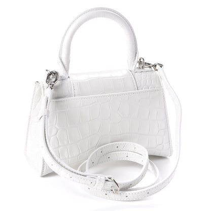 Balenciaga Shiny Calfskin Crocodile Embossed Hourglass Top Handle Bag XS White 4 of 10