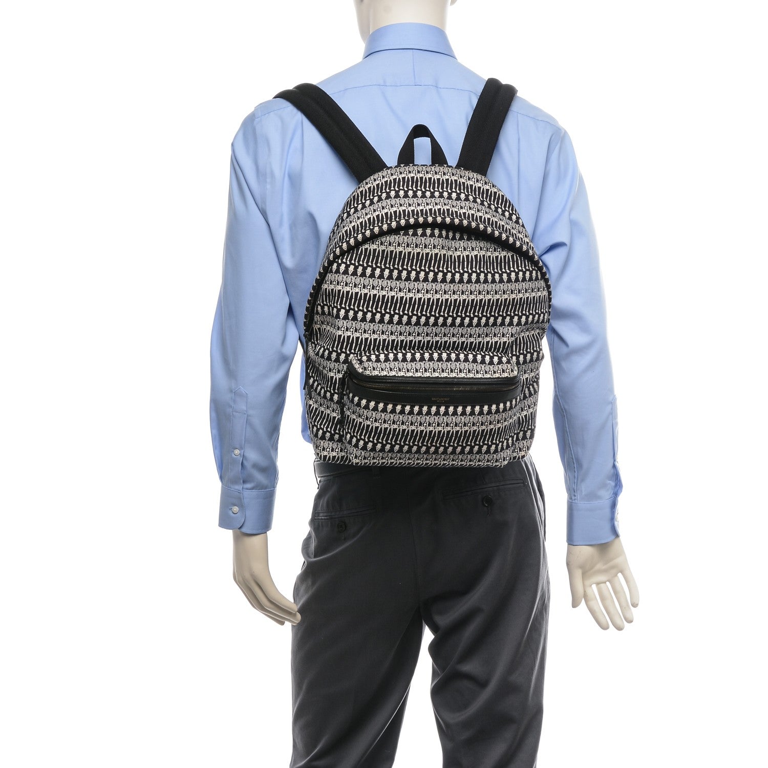 Saint Laurent Nylon City Skeleton Print Backpack Black White 2 of 6