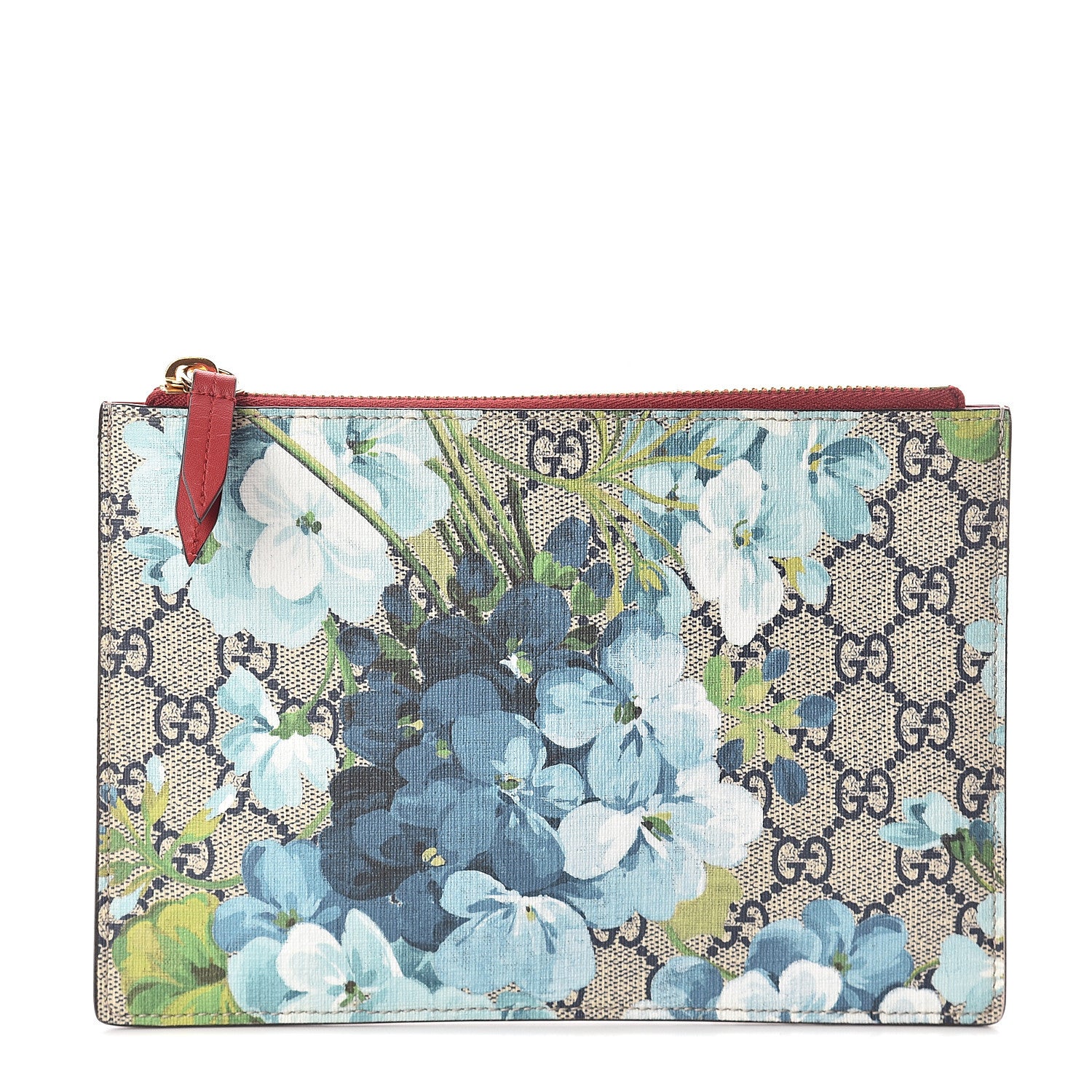 Gucci GG Supreme Monogram Blooms Small Zip Pouch Beige Blue Hibiscus Red 1 of 5