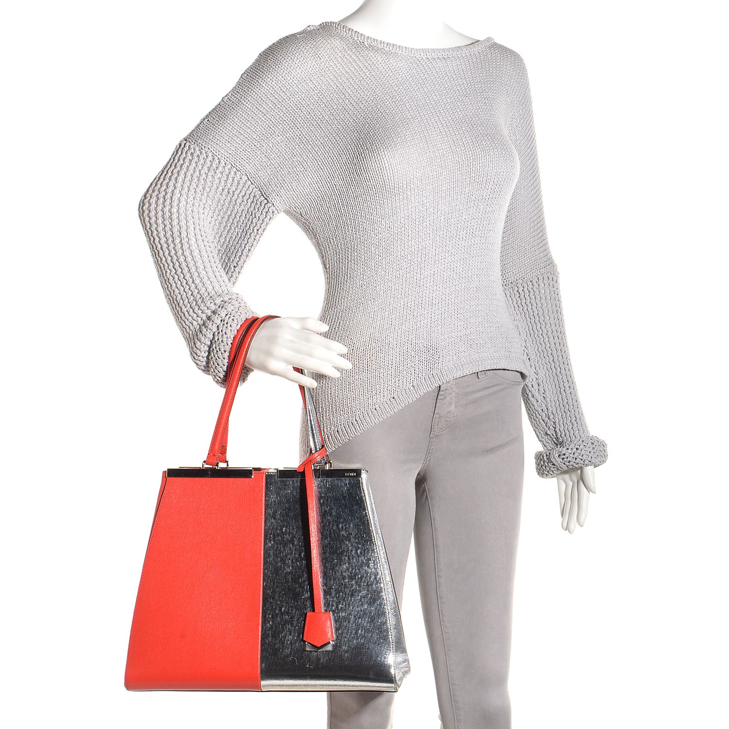 Fendi Vitello Elite Bi Color 3Jours Tote Argento Papavero 2 of 9