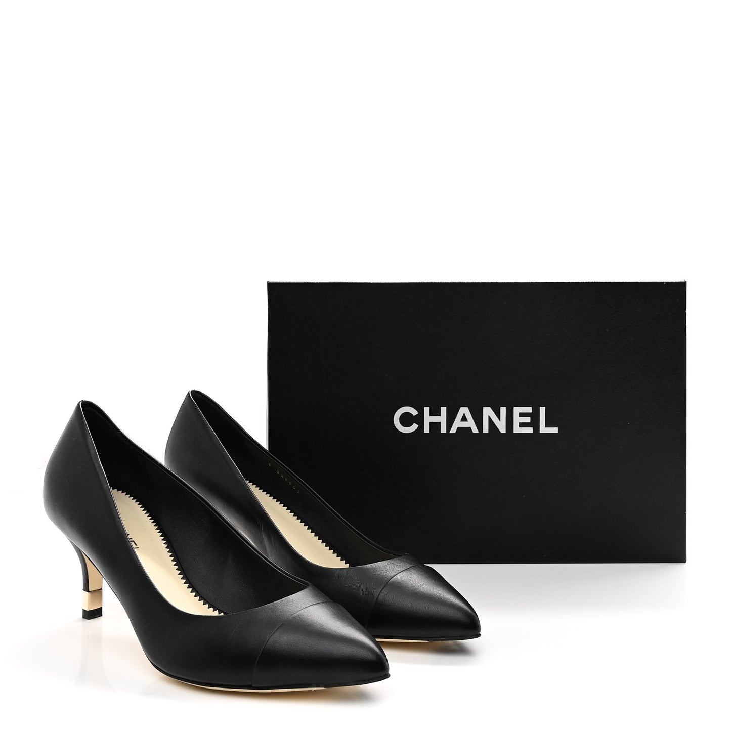 Lambskin CC Cap Toe Kitten Heel Pumps 39.5 Black