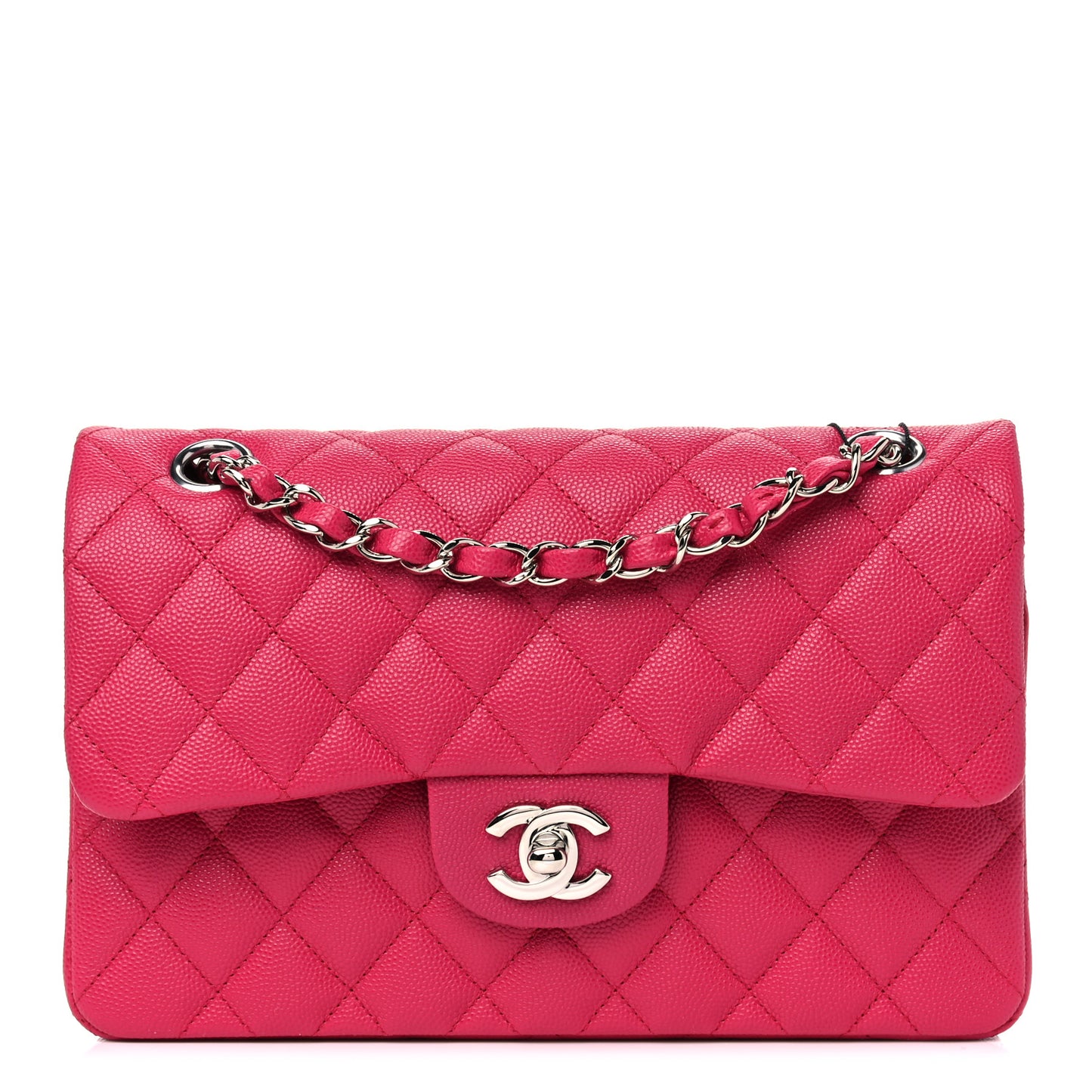 Caviar Quilted Small Double Flap Dark Pink